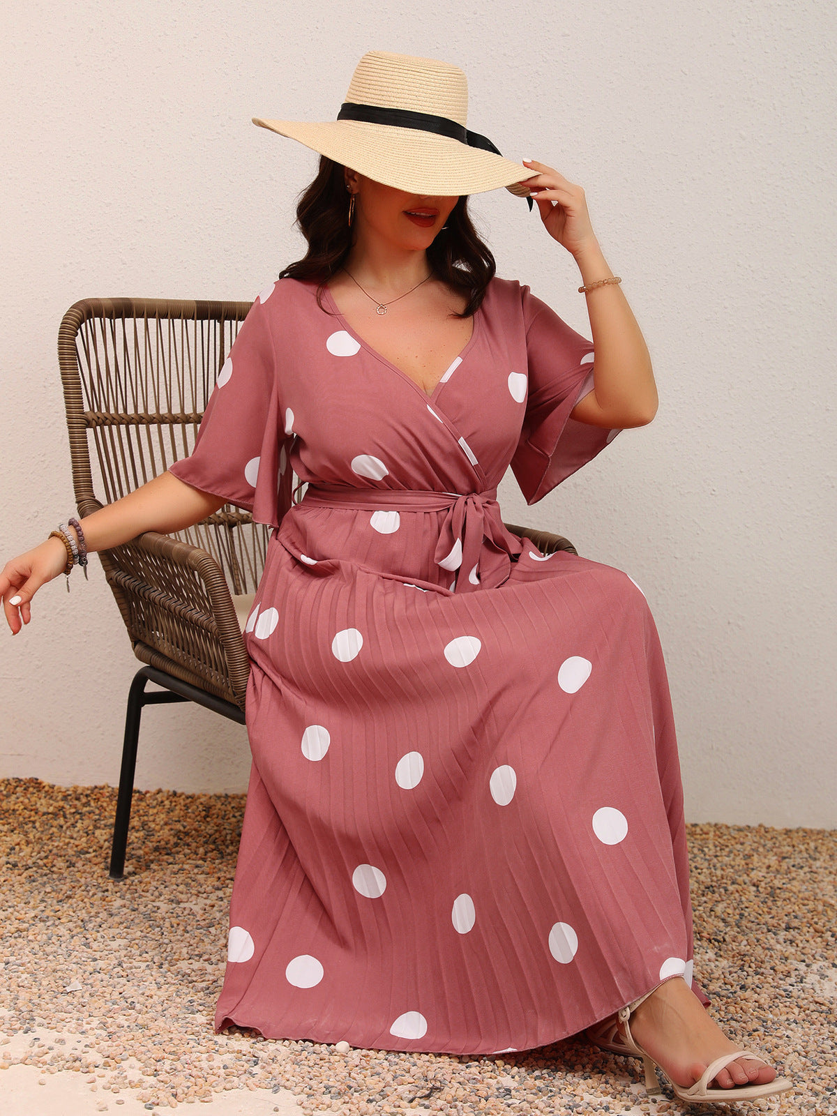 Vestido casual con estampado de lunares de talla grande para mujer