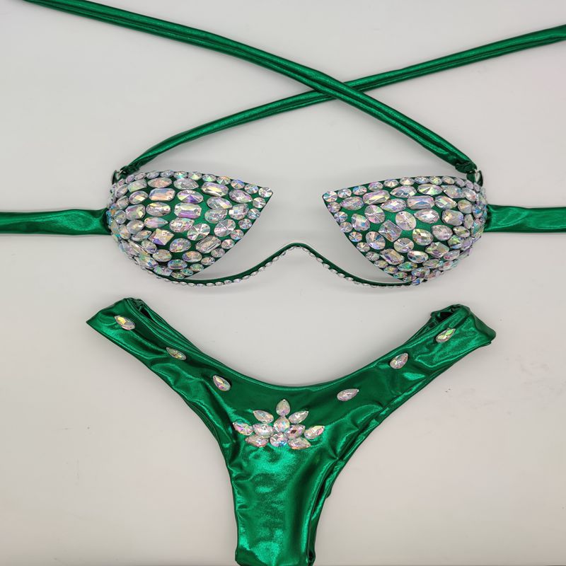 Traje de baño bikini sexy con diamantes de imitación a la moda para mujer