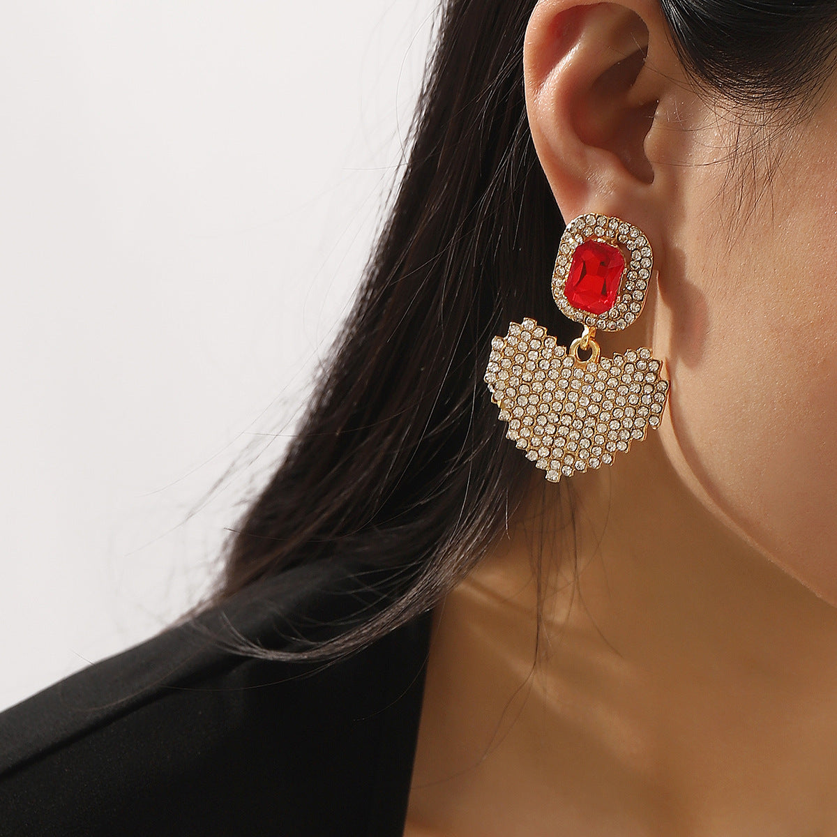 Exaggerated Love Rhinestone Pendant Earrings