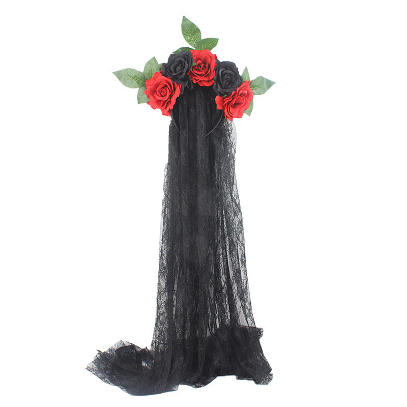 Bandeau de fête d'Halloween en dentelle florale rose, accessoire pour cheveux fantôme mort-vivant