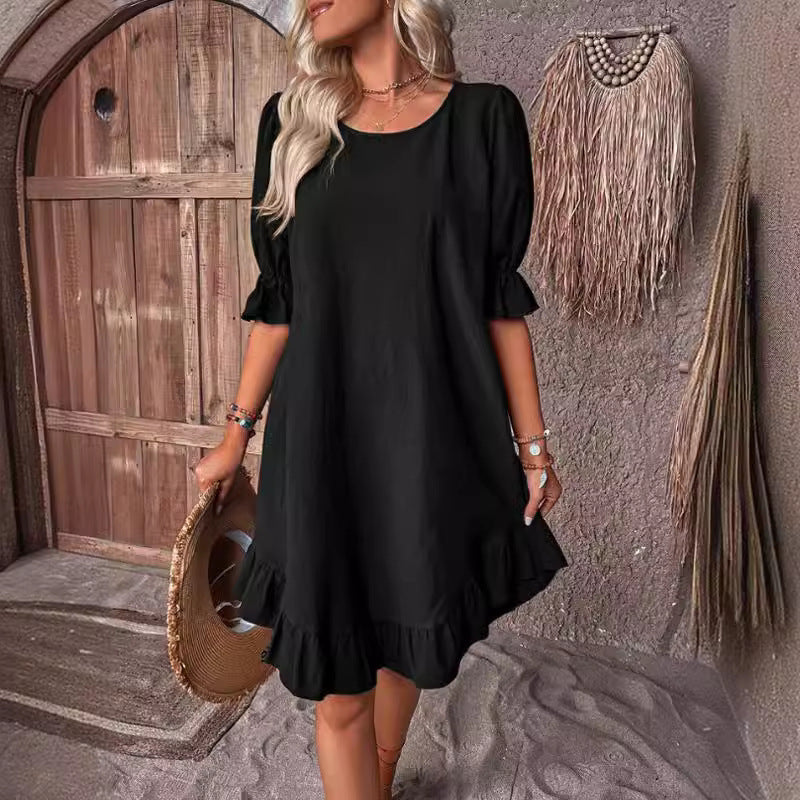 Vestido informal de lino y algodón de moda de verano para mujer