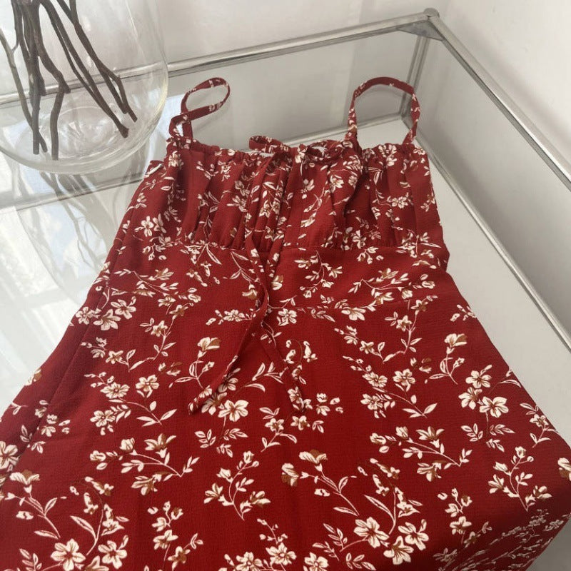 Robe ajustée à lacets et imprimé floral à bretelles spaghetti