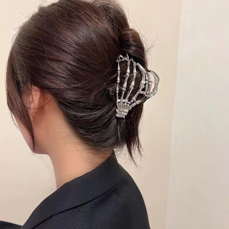 Main squelette d'Halloween pour femme, pince à cheveux en métal