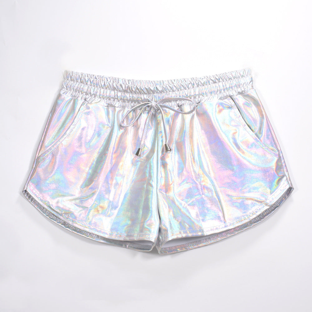 Pantalones cortos sexis de cuero sintético con cordones de color liso para mujer