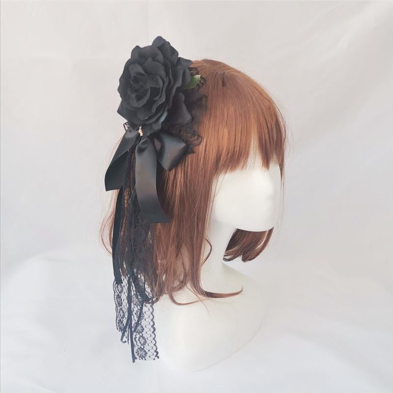 Accessoires pour cheveux en velours et dentelle rose style gothique Lolita