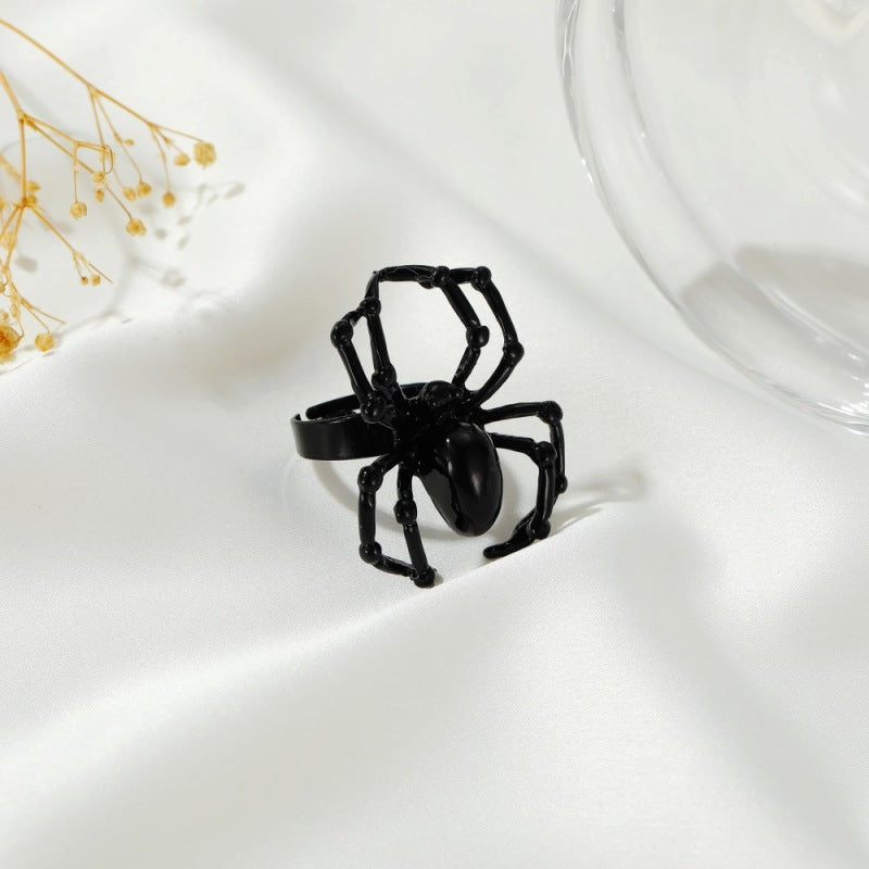 Anillo de araña oscura retro de Halloween para mujer