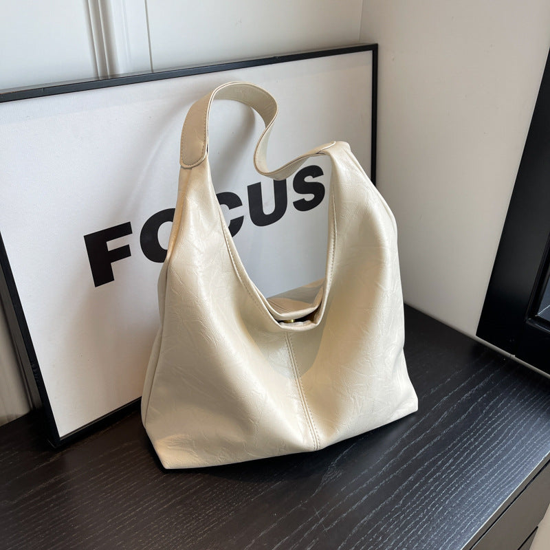 Bolso de mano informal de piel sintética de color liso para mujer