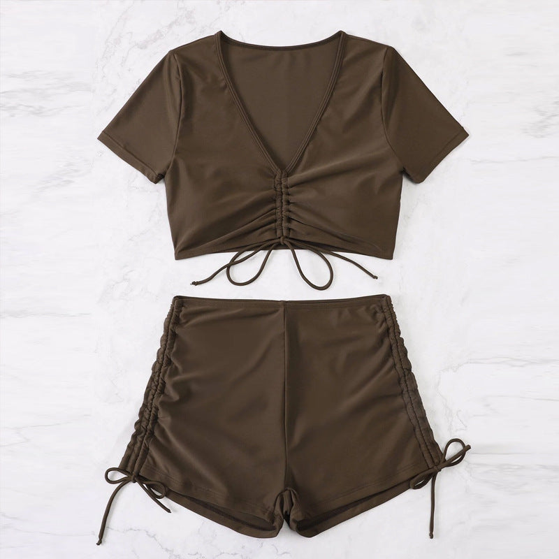 Bikini sexy de color sólido con cuello en V para mujer