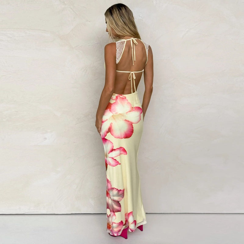 Robe longue moulante à imprimé floral pour femme