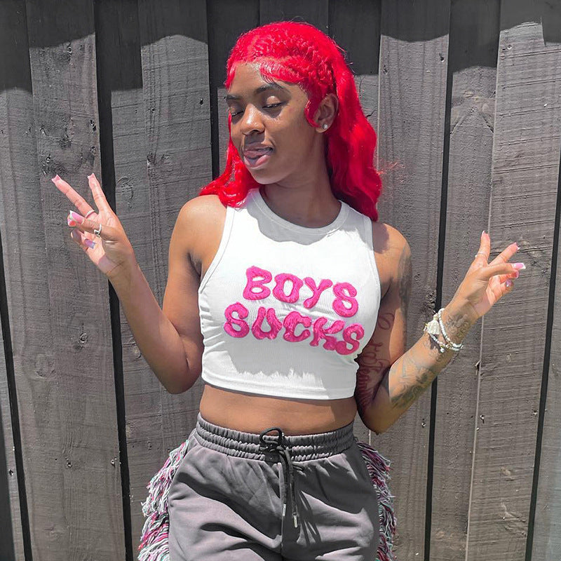 Women Fashion Sexy Letter Printed Short-Sleeve Crop Top