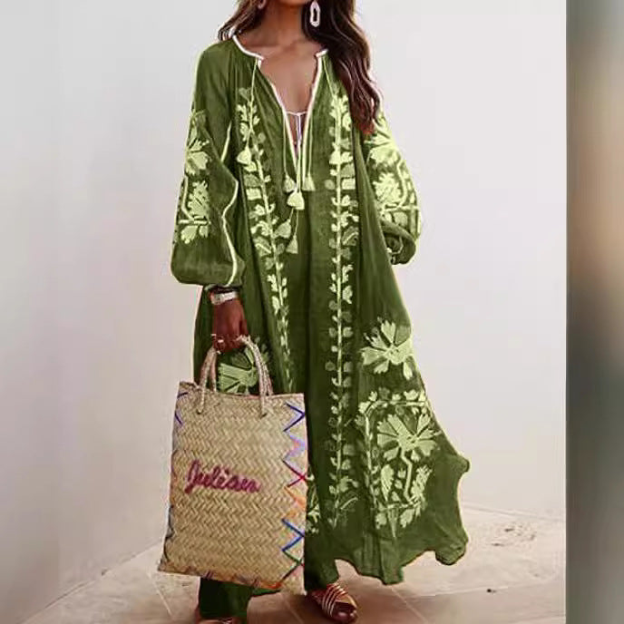 Bohemian Women Casual Vintage Loose Long Sleeve Dress