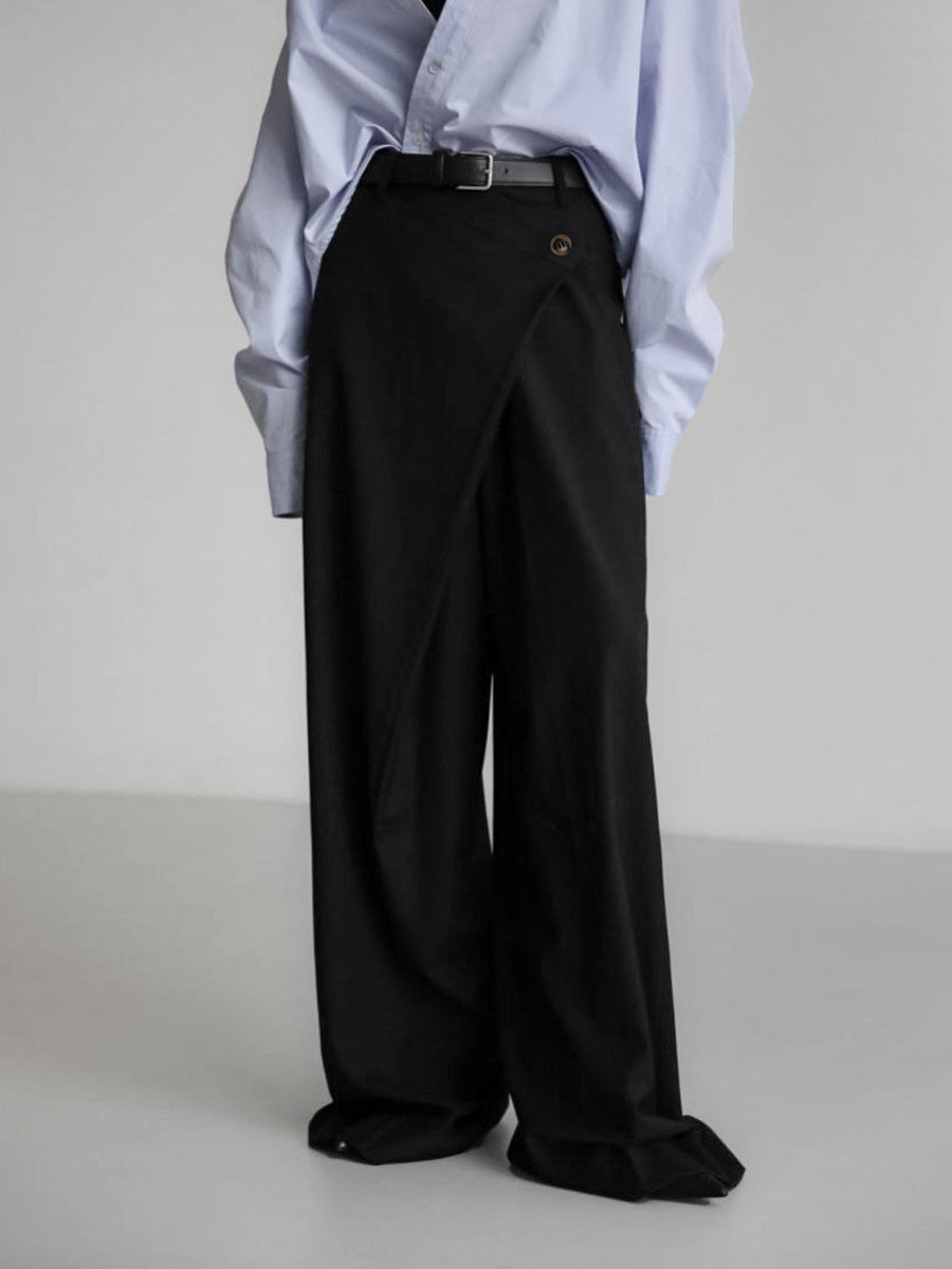 Pantalones casuales de cintura alta y pierna ancha para mujer en poliéster