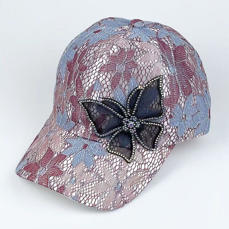 Gorra de béisbol de verano con diamantes de imitación y malla de encaje para mujer