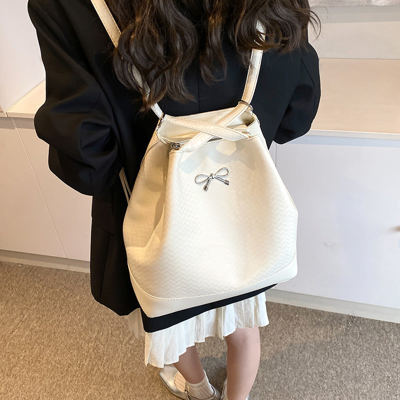 Women Fashion Solid Color Butterfly Buckle Tote Bag