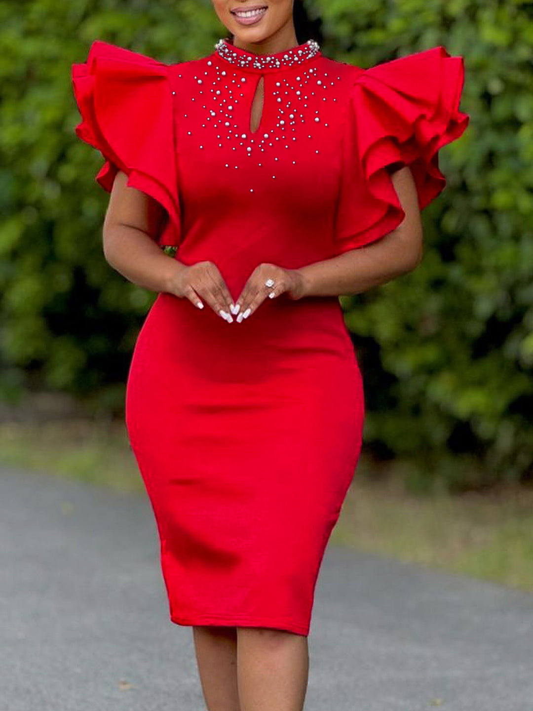 Women Fashion Elegant Plus Size Solid Color Dress