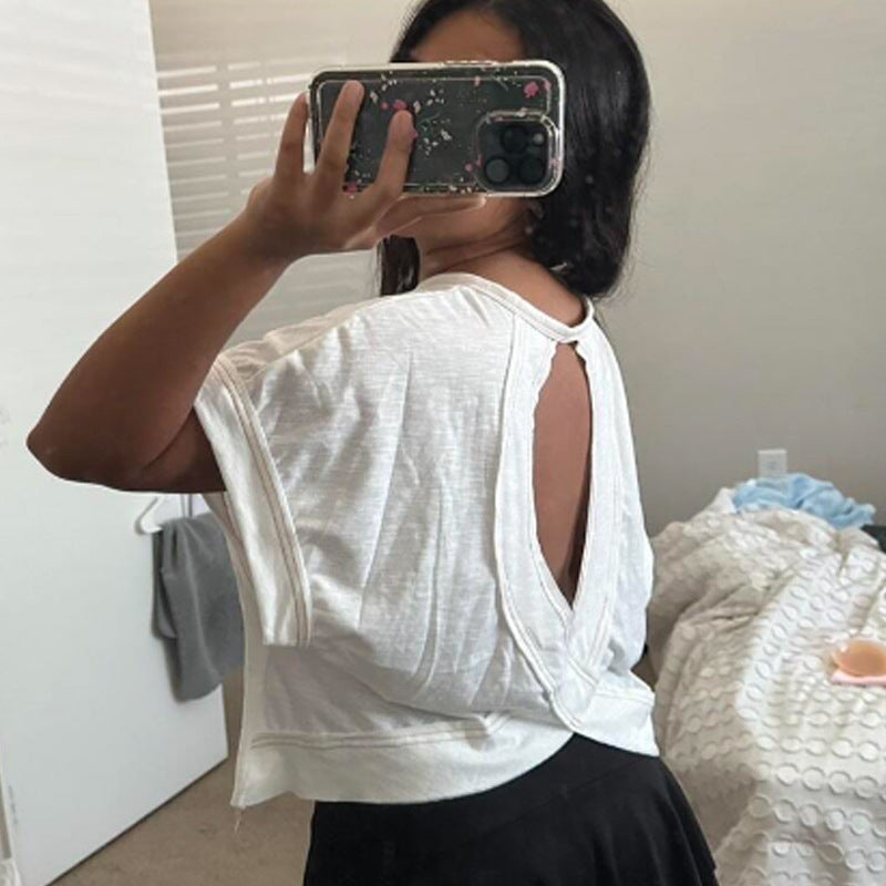 T-shirt d'été décontracté à manches courtes et col rond pour femme