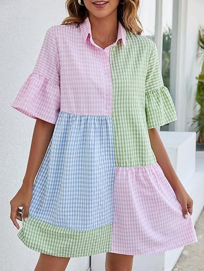 Vestido casual con costuras a cuadros para mujer