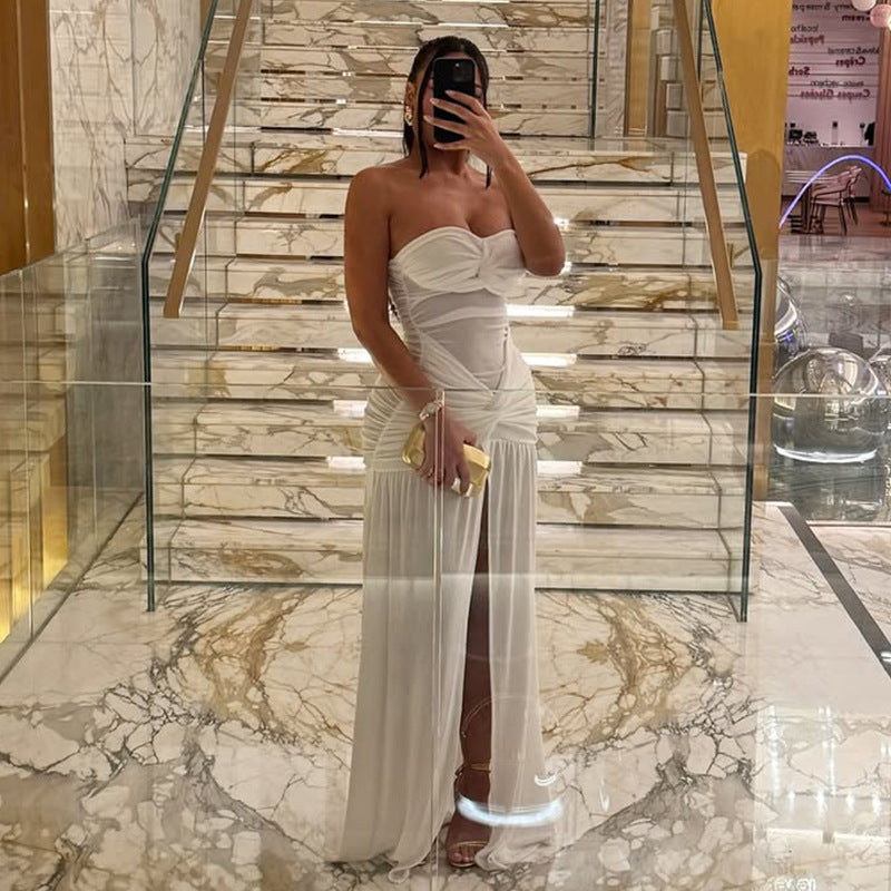Vestido sexy de malla con escote en V y espalda descubierta para mujer