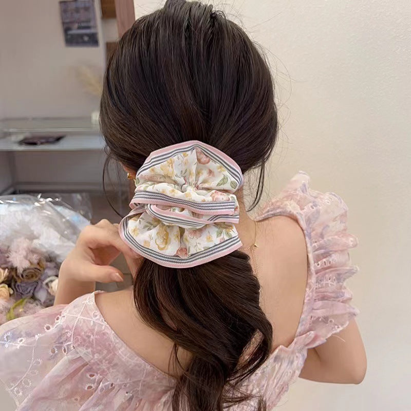 Romantic Green Vintage Oversized Hair Ring Flower Scrunchie