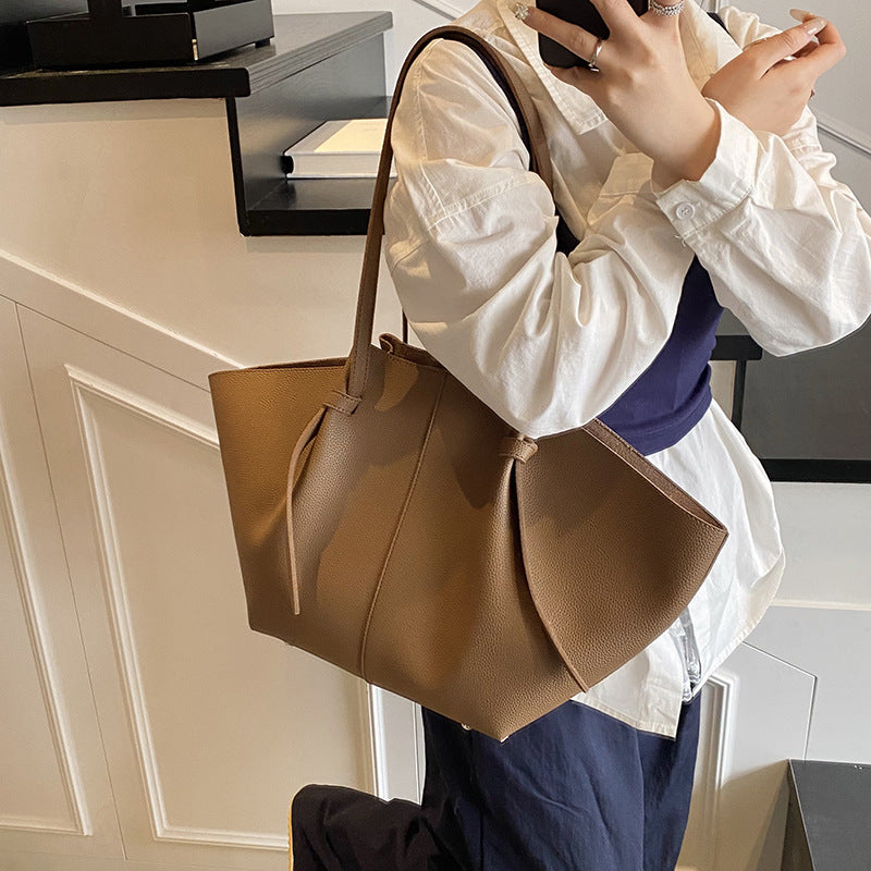 Women Fashion Casual Solid Color Pleated Tote Bag with Large Capacity