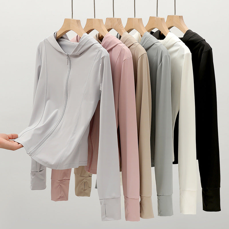 Chaqueta con capucha y cremallera de poliéster de color sólido informal para mujer