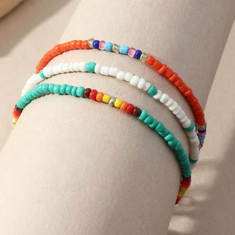 Conjunto de tobilleras con mini cuentas multicolores bohemias