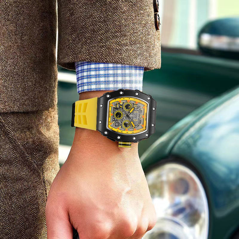 Men Casual Luminous Sports Watch with Silicone Strap and Mineral Glass