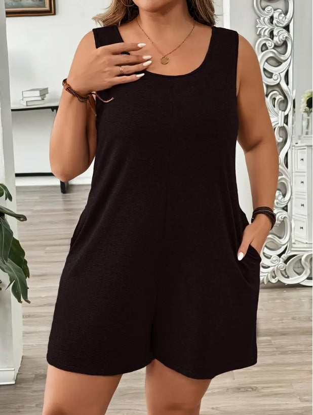 Combinaison décontractée sans manches grande taille pour femme en élasthanne