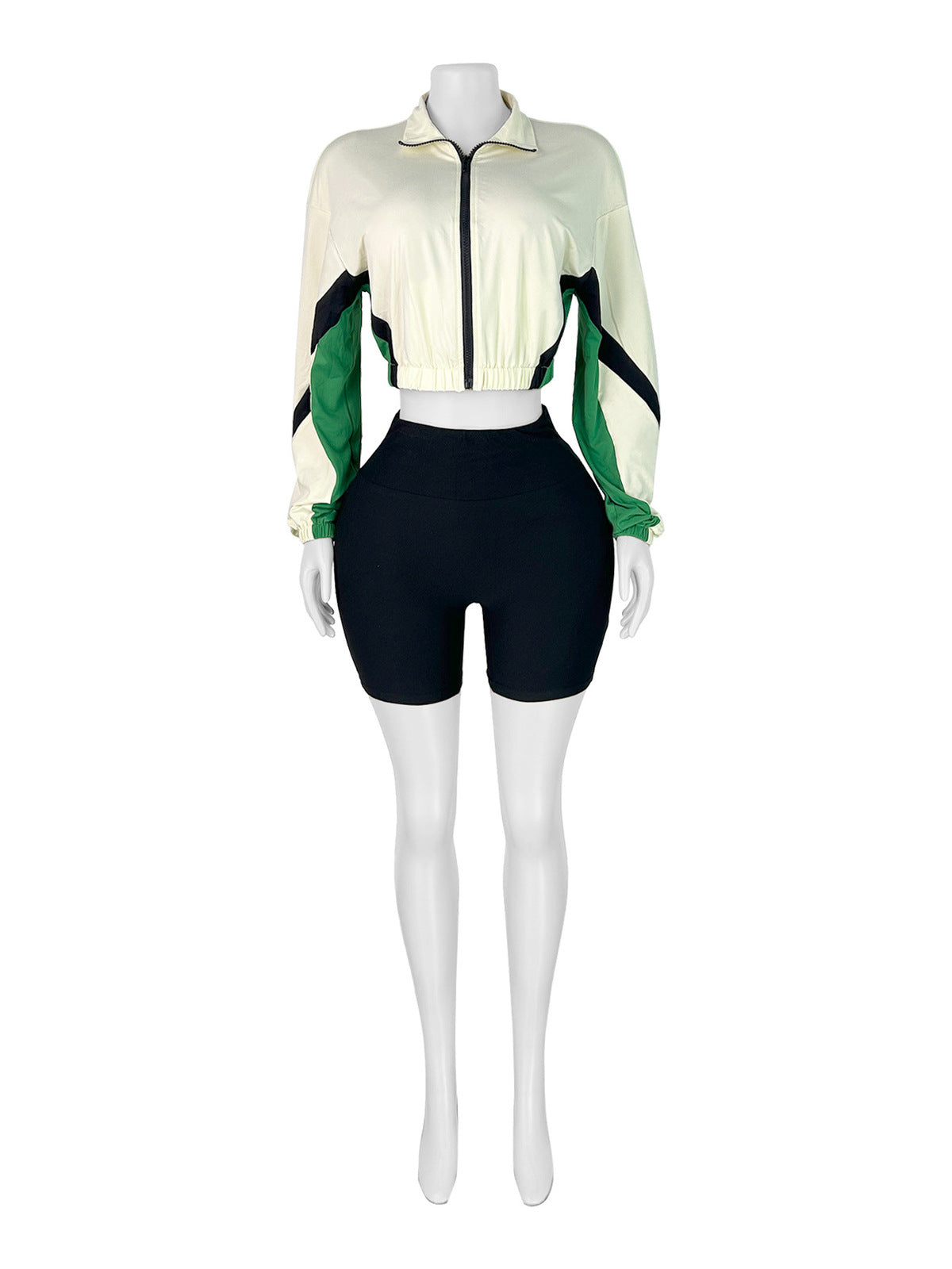 Women Contrast Color Zipper Long-Sleeved Skinny Sports Set