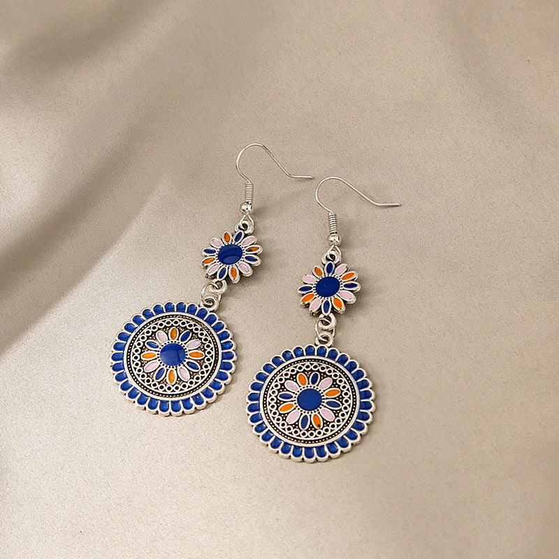 Boucles d'oreilles bohèmes en alliage pour femme, motif tournesol goutte à goutte