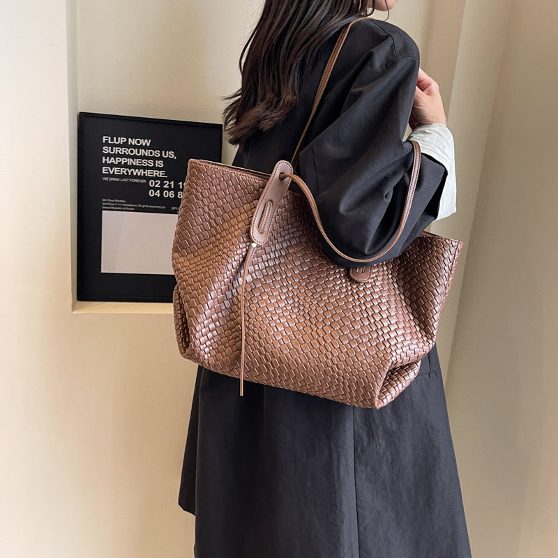 Bolso tote tejido informal de moda para mujer con gran capacidad