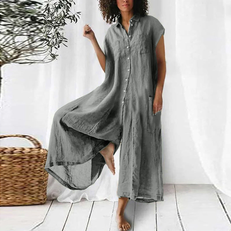 Combinaison en lin décontractée et confortable pour femme