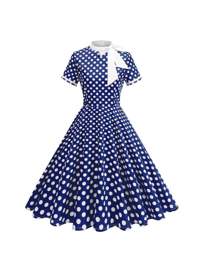 Women Fashion Elegant Color Contrast Wave Dot Dress