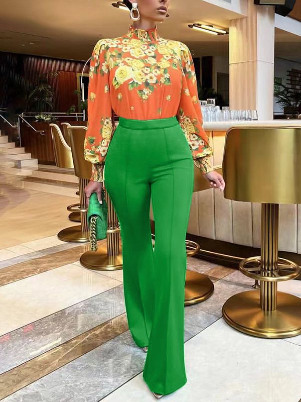 Pantalon large décontracté de couleur unie pour femme