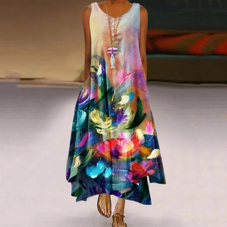 Vestido largo con estampado floral sin mangas estilo bohemio para mujer