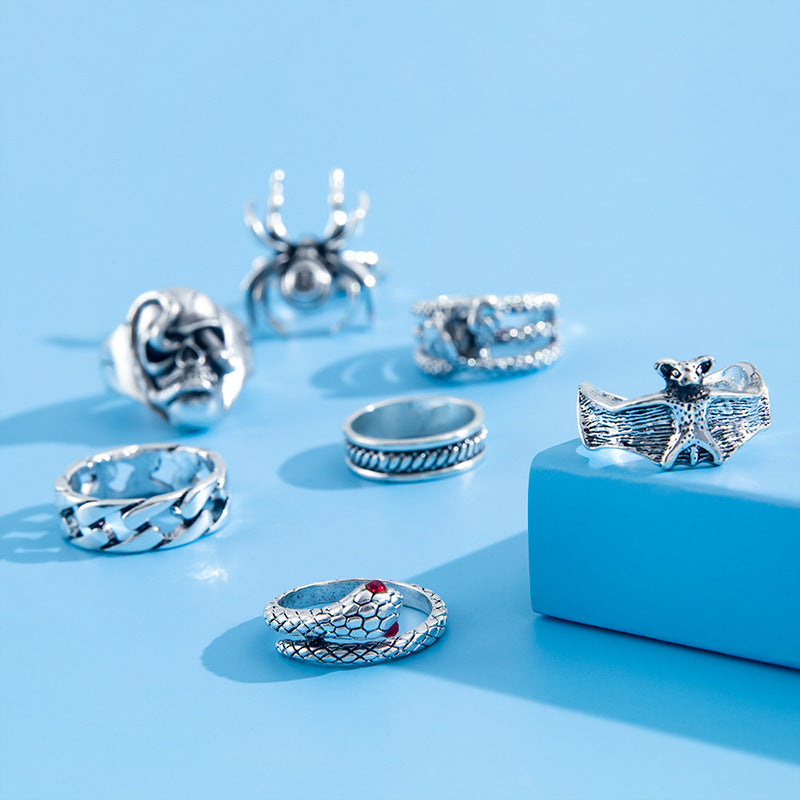 Anillos midi de calavera de araña estilo hip hop punk para hombre para Halloween