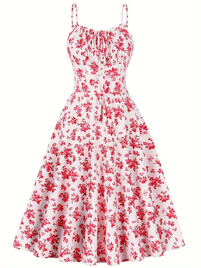 Elegant Floral Printed Spaghetti Strap Dress