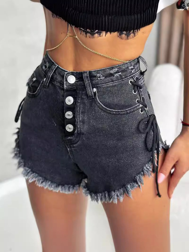Pantalones cortos vaqueros con tirantes y cintura alta sexis a la moda para mujer