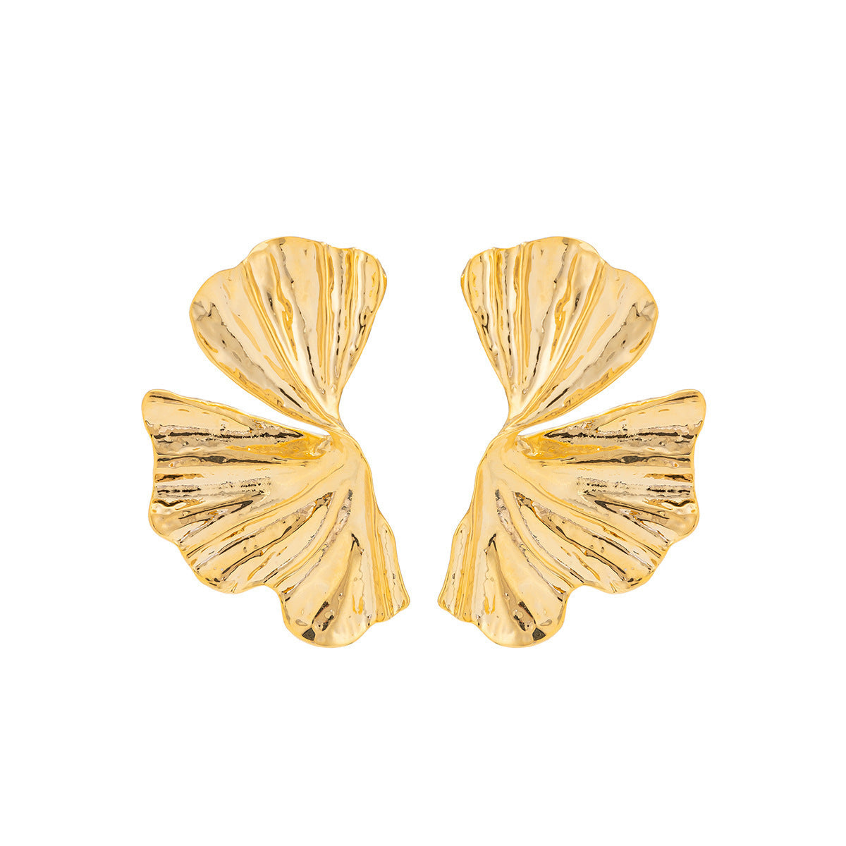 Women Fashion Exaggerated Metal Ginkgo Leaf Shellfish Earrings - Trendy Flower Style