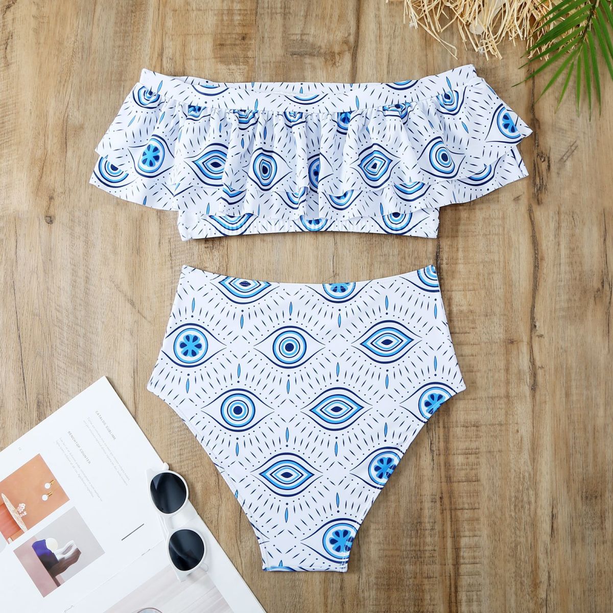 Traje de baño sexy de tres piezas con diseño de ojo malvado para mujer