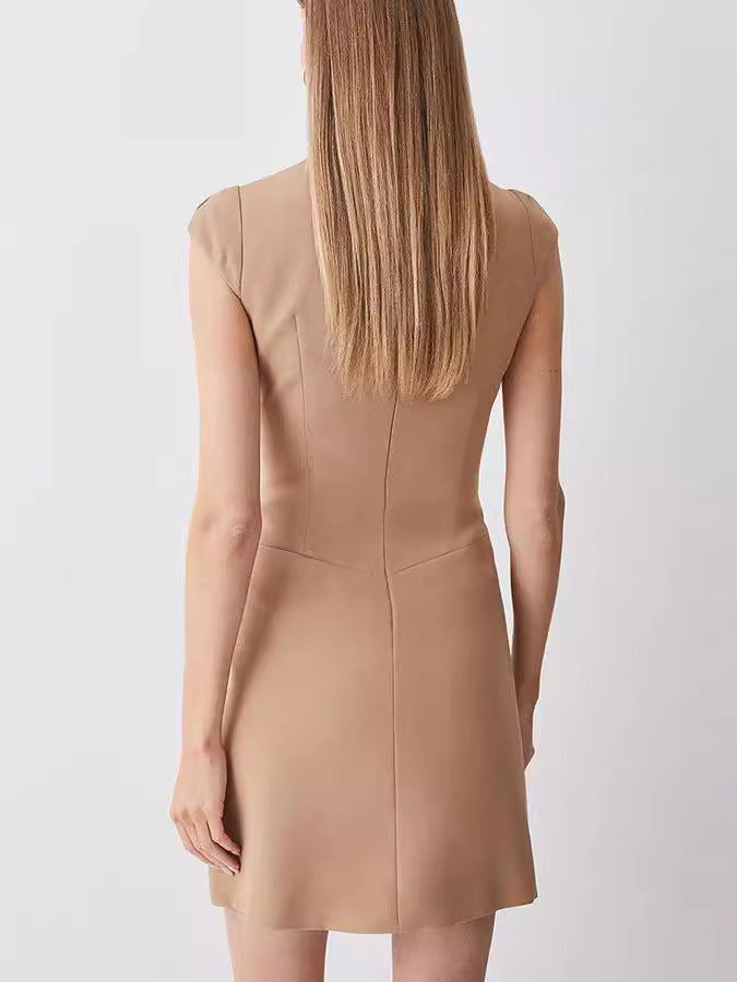 Vestido informal sin mangas con cuello redondo y color liso para mujer