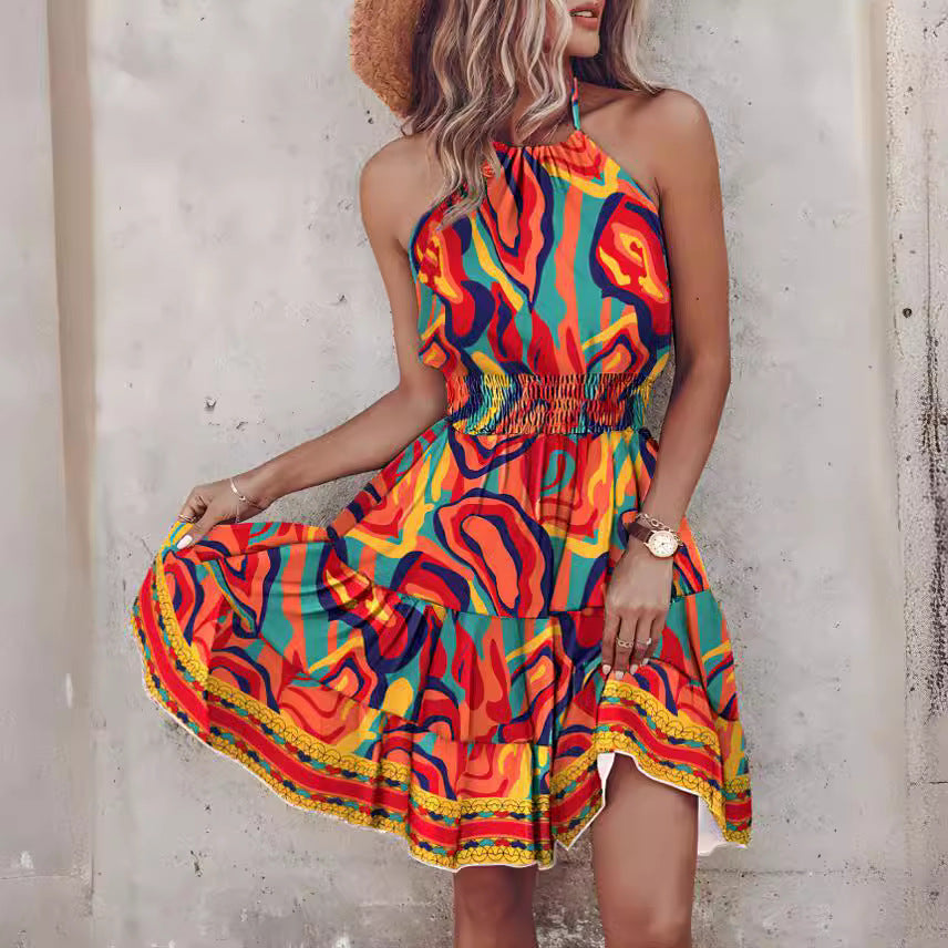 Robe bohème sans manches à col licou pour femme, mode été