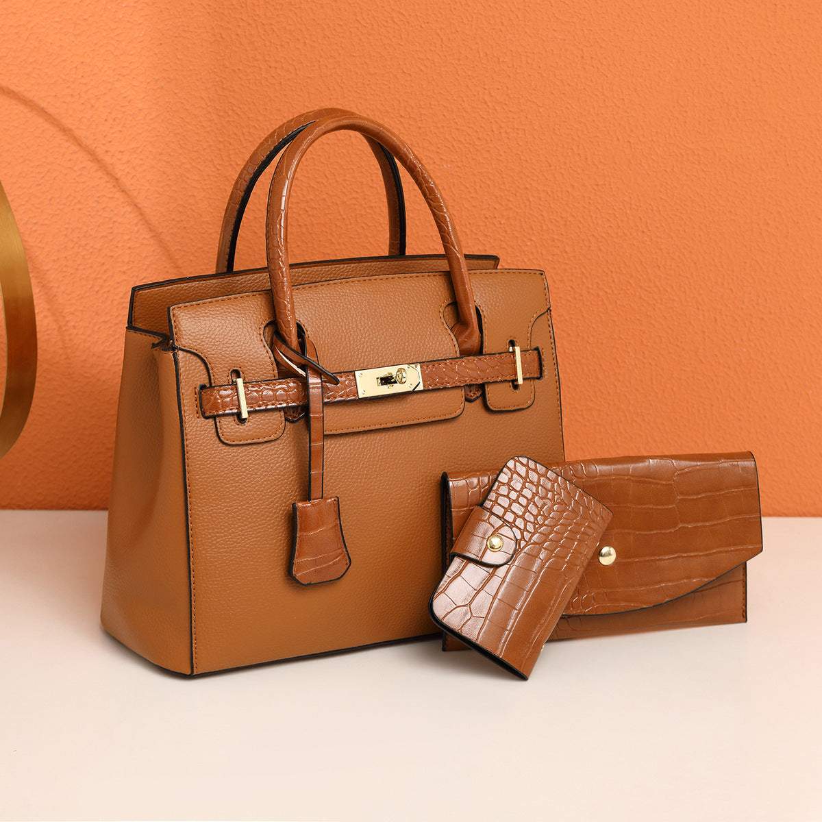 Ensemble de trois sacs à main tendance de grande capacité, couleur unie