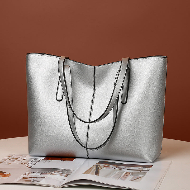 Sac fourre-tout en PU de grande capacité pour femme, couleur unie, avec fermeture éclair