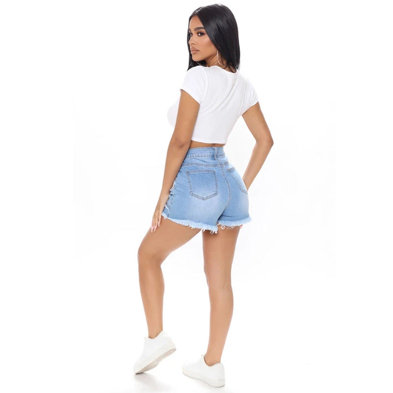 Pantalones cortos vaqueros de retazos casuales de moda para mujer