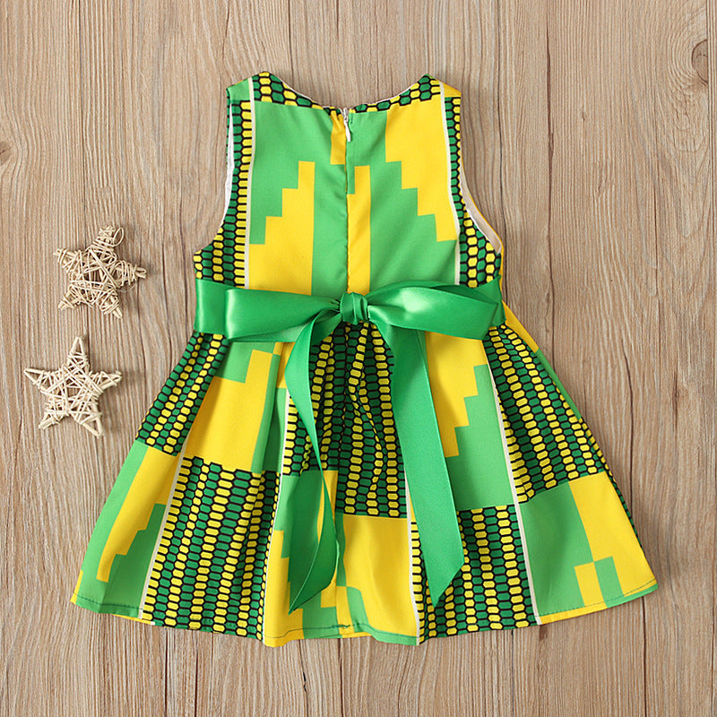 Kids Baby Girls Summer Fashion Casual Color Block Geometric Vest Dress