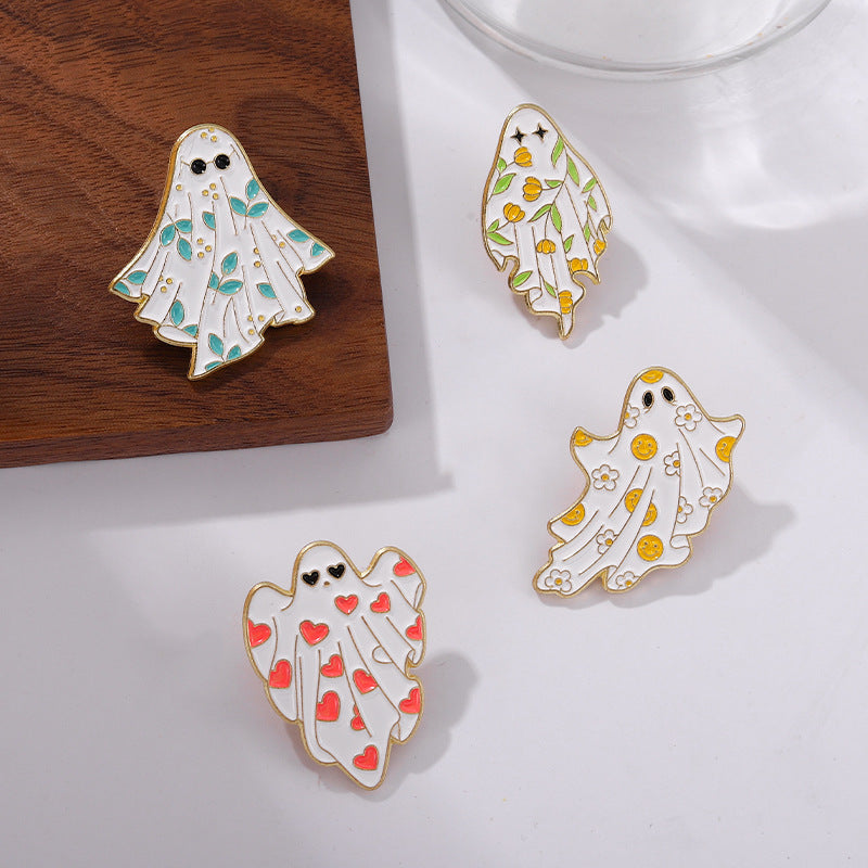 Jolie petite broche fantôme en métal blanc