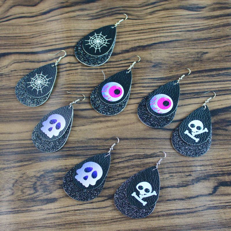Pendientes de calavera con purpurina para Halloween para mujer