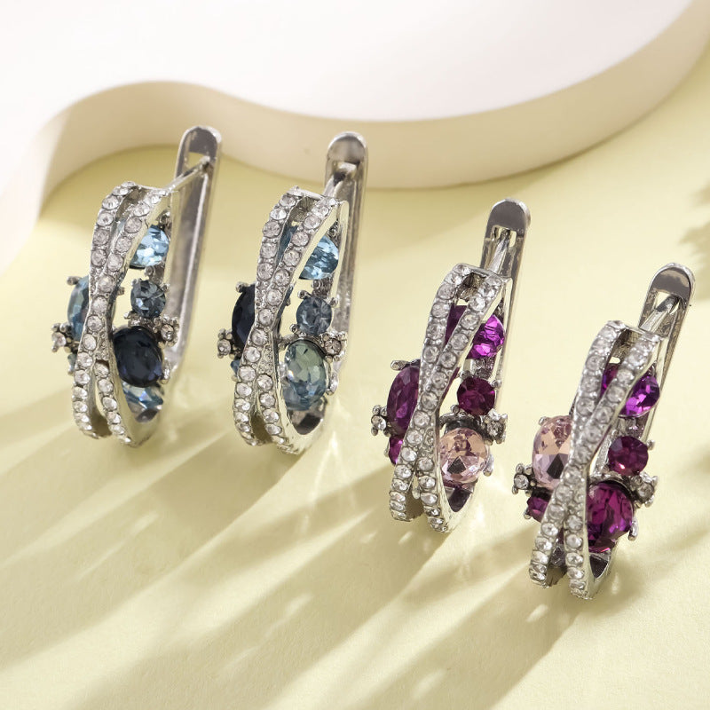 Boucles d'oreilles creuses en zircon en forme de X double pour femmes