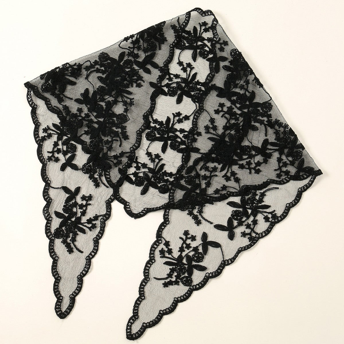 Bufanda triangular con encaje floral de color sólido para mujer, material acrílico, elegante accesorio de moda